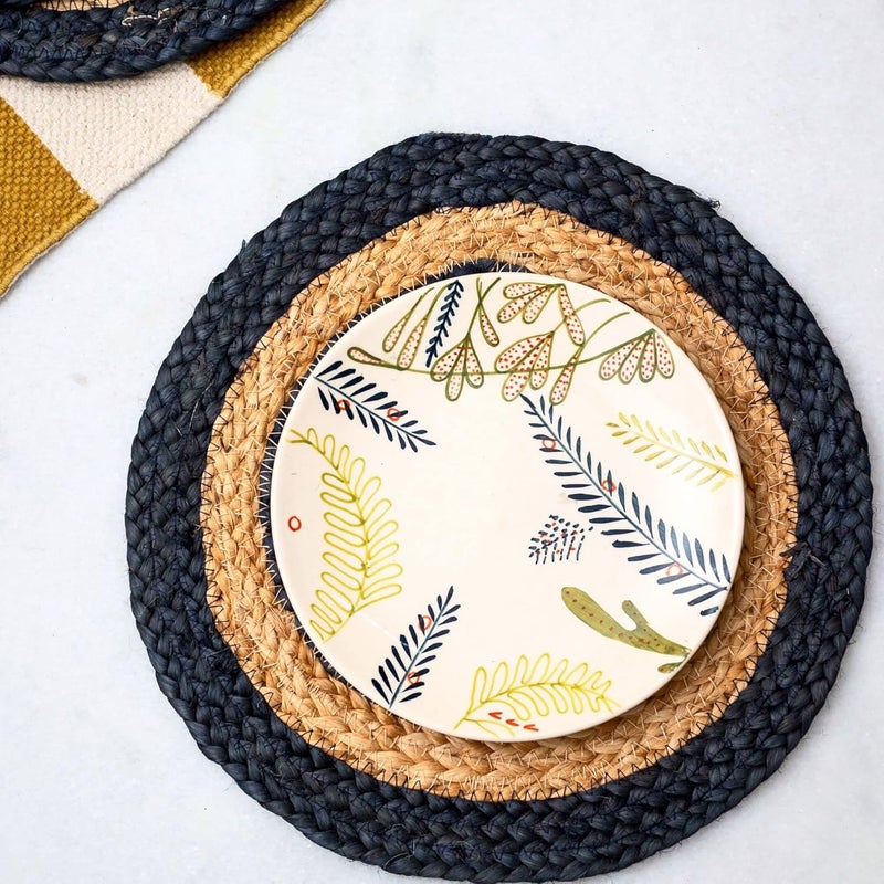 JASMEY HOMES Set of 2 Dining Table Mat 30cm Round Mat Blue Double Ring Used as Centre Table dcor placematHouse Warming Gifts for New Home - Image 1
