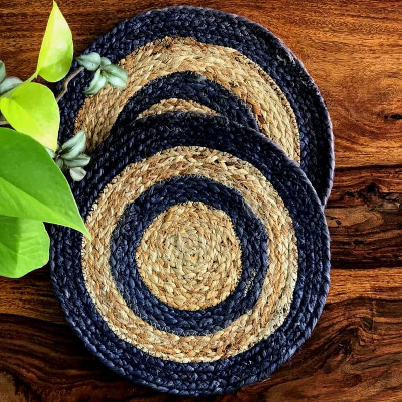 JASMEY HOMES Set of 2 Dining Table Mat 30cm Round Mat Blue Double Ring Used as Centre Table dcor placematHouse Warming Gifts for New Home - Image 3