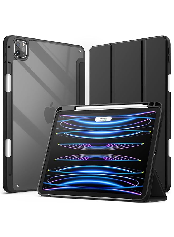 جي تيك حافظة لجهاز Ipad Pro مقاس 11 بوصة 2022 2021 2020 2018 مع حامل قلم رصاص وغطاء خلفي شفاف وشفاف وغطاء نحيف مضاد للصدمات للكمبيوتر اللوحي مع خاصية النوم التلقائي باللون الأسود - Image 1