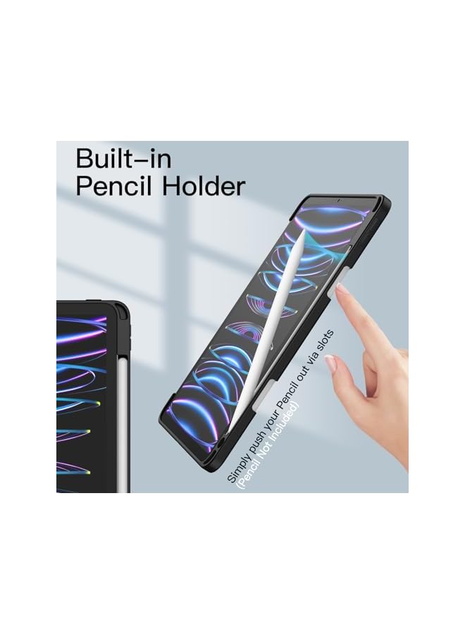جي تيك حافظة لجهاز Ipad Pro مقاس 11 بوصة 2022 2021 2020 2018 مع حامل قلم رصاص وغطاء خلفي شفاف وشفاف وغطاء نحيف مضاد للصدمات للكمبيوتر اللوحي مع خاصية النوم التلقائي باللون الأسود - Image 5
