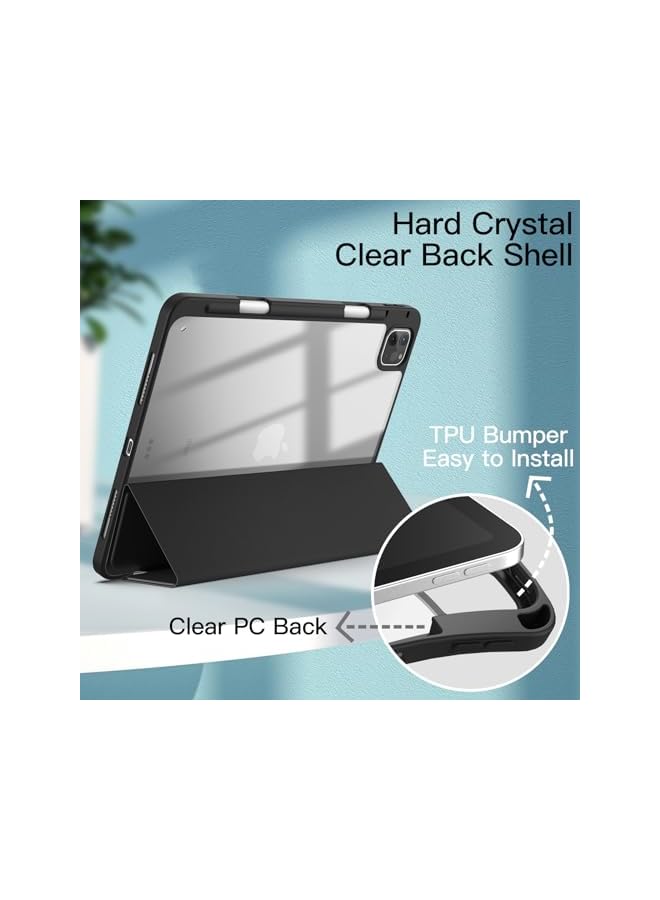 جي تيك حافظة لجهاز Ipad Pro مقاس 11 بوصة 2022 2021 2020 2018 مع حامل قلم رصاص وغطاء خلفي شفاف وشفاف وغطاء نحيف مضاد للصدمات للكمبيوتر اللوحي مع خاصية النوم التلقائي باللون الأسود - Image 3