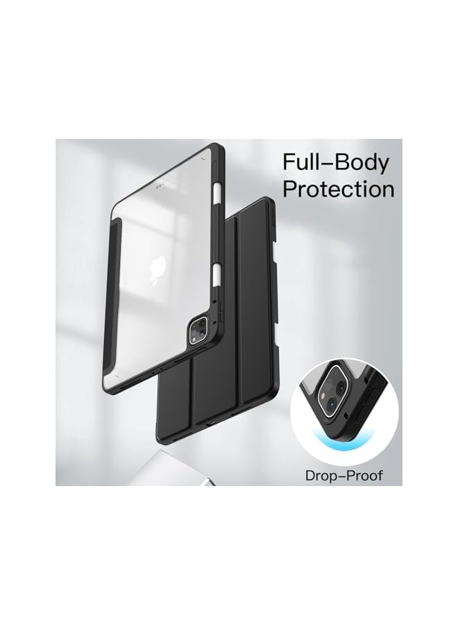 جي تيك حافظة لجهاز Ipad Pro مقاس 11 بوصة 2022 2021 2020 2018 مع حامل قلم رصاص وغطاء خلفي شفاف وشفاف وغطاء نحيف مضاد للصدمات للكمبيوتر اللوحي مع خاصية النوم التلقائي باللون الأسود - Image 4