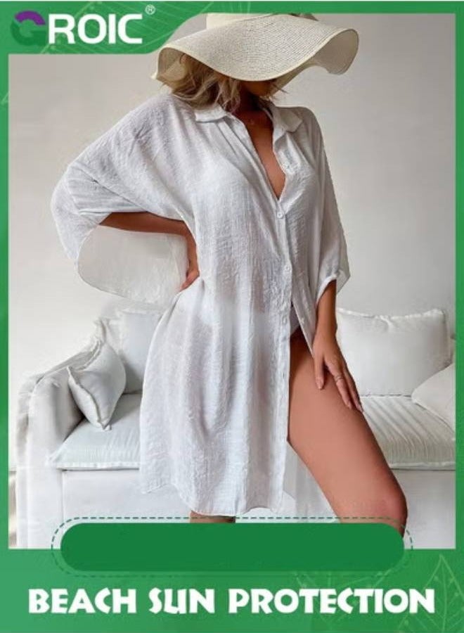 GROIC Women's Swimsuit Beach Cover Up,Batwing Sleeve Beach Cover Up Bathing suit Cover Ups - Image 1