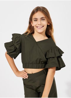 Styli Layered Sleeve Crop Top & Wide Leg Pants Set  - Image 2