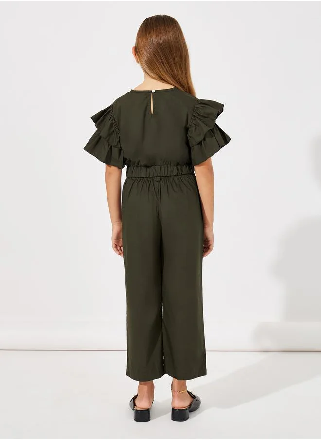 Styli Layered Sleeve Crop Top & Wide Leg Pants Set