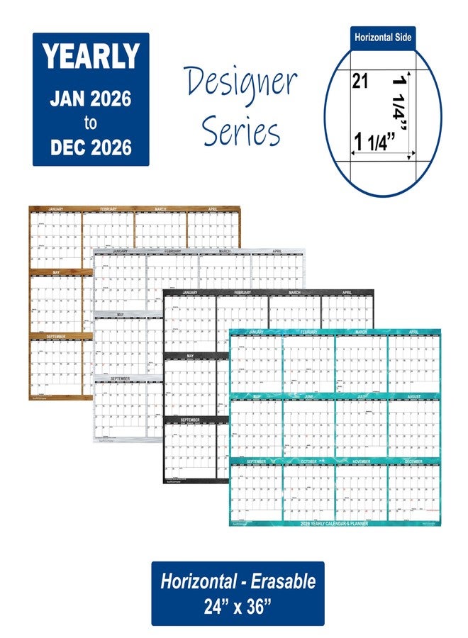 Swiftmaps SwiftGlimpse 2026 Wall Calendar, 24" x 36" Designer Series, Large, Erasable, Yearly Wall Planner (Brushed Metal) - Image 3