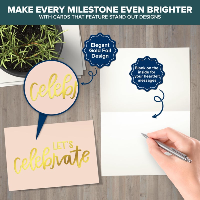Decorably 50 Pack Gold-Foiled 6x4in Congratulations Cards with Envelopes & Stickers, 10 Elegant Designs, Blank Inside - Graduation, Engagement, Weddings, Milestones, Achievements, Gifting, Mailing - Image 5