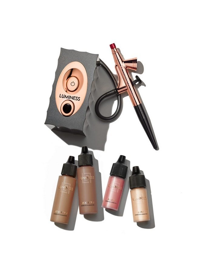 LUMINESS Air Icon Makeup Airbrush System And 4-Piece Foundation Starter Kit, Deep Coverage - Quick, Easy & Long Lasting Application - Includes Silk 4-In-1 Foundation, Highlighter & Blush - Image 1