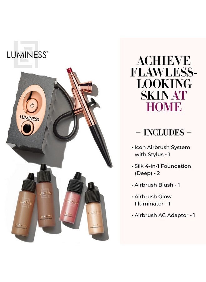 LUMINESS Air Icon Makeup Airbrush System And 4-Piece Foundation Starter Kit, Deep Coverage - Quick, Easy & Long Lasting Application - Includes Silk 4-In-1 Foundation, Highlighter & Blush - Image 2