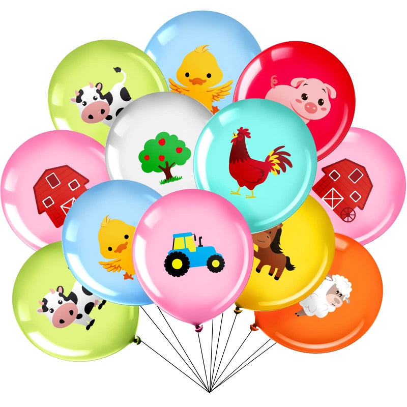Zomiboo 36 Pieces 12 Inch Farm Animal Balloons, Pig Cow Sheep Latex Balloons Tractor Barnyard Animal Farmhouse Party Decoration for Kids Baby Shower Farm Themed Birthday Party Favors Indoor Outdoor - Image 1