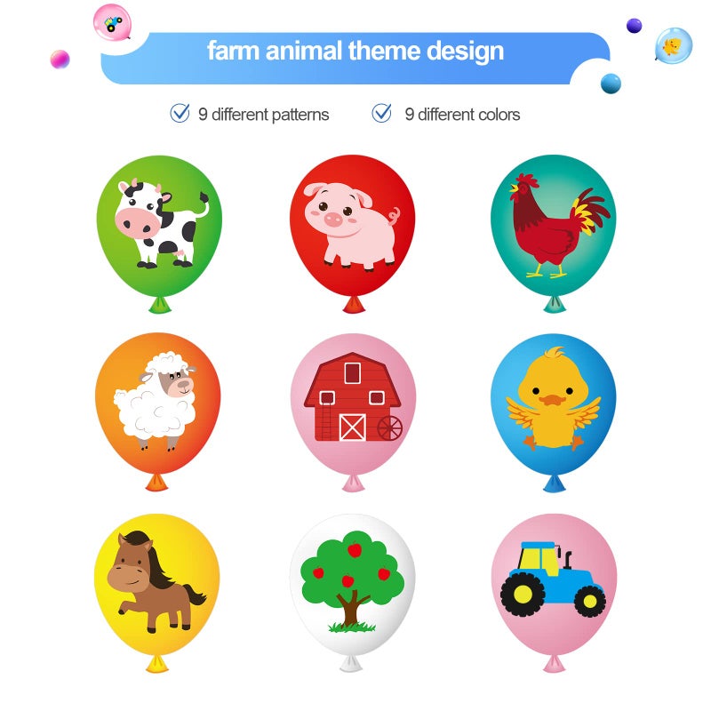 Zomiboo 36 Pieces 12 Inch Farm Animal Balloons, Pig Cow Sheep Latex Balloons Tractor Barnyard Animal Farmhouse Party Decoration for Kids Baby Shower Farm Themed Birthday Party Favors Indoor Outdoor - Image 2