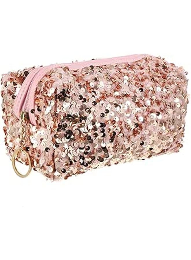Large Capacity Pink Sequin Makeup Organizer Pouch Travel Toiletry Storage Bag - Image 1