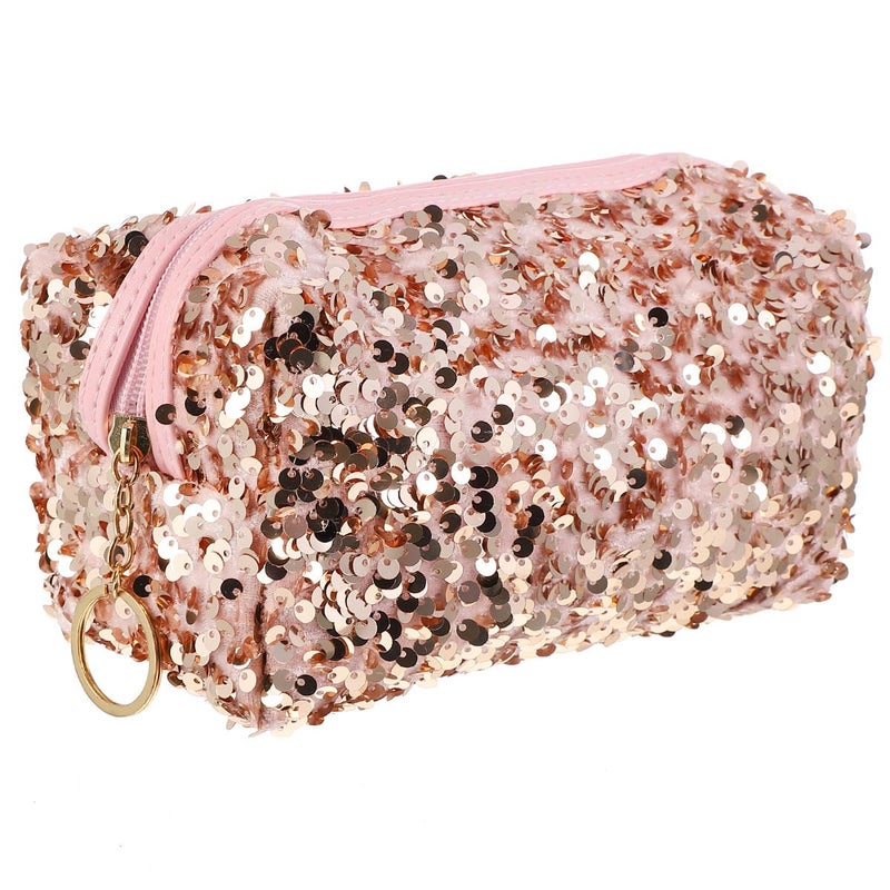 Large Capacity Pink Sequin Makeup Organizer Pouch Travel Toiletry Storage Bag - Image 2
