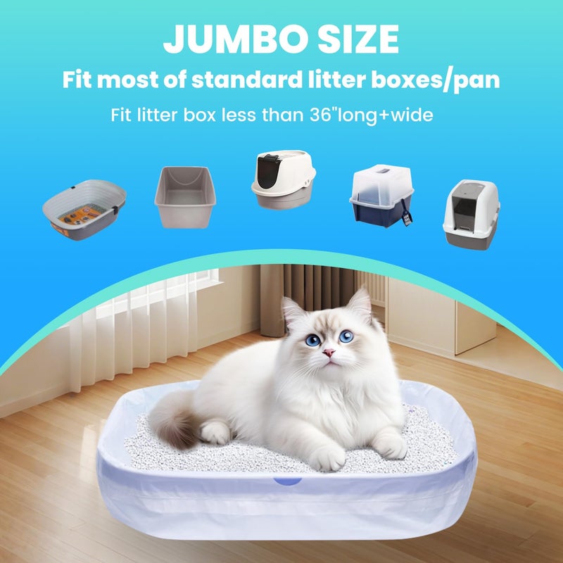 Frnoip 60 Pack Jumbo Cat Litter Bags - 3MIL Extra Thick Leakproof Litter Box Liners, 37"x18" Heavy Duty Drawstring Cat Litter Liners for Automatic Litter Box, Odor Control Disposable Kitty Litter Bags 6 Roll - Image 2