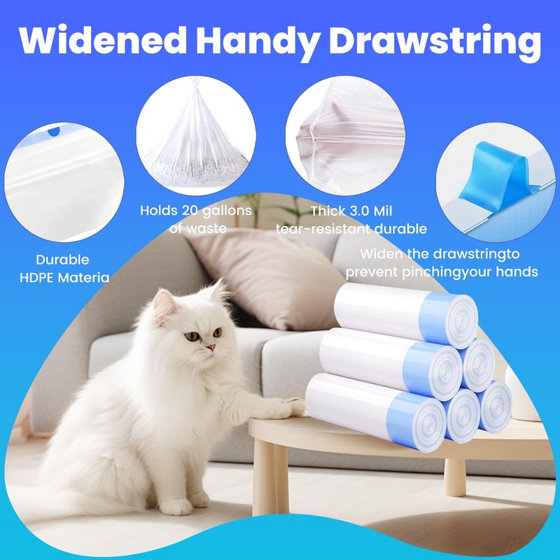 Frnoip 60 Pack Jumbo Cat Litter Bags - 3MIL Extra Thick Leakproof Litter Box Liners, 37"x18" Heavy Duty Drawstring Cat Litter Liners for Automatic Litter Box, Odor Control Disposable Kitty Litter Bags 6 Roll - Image 5