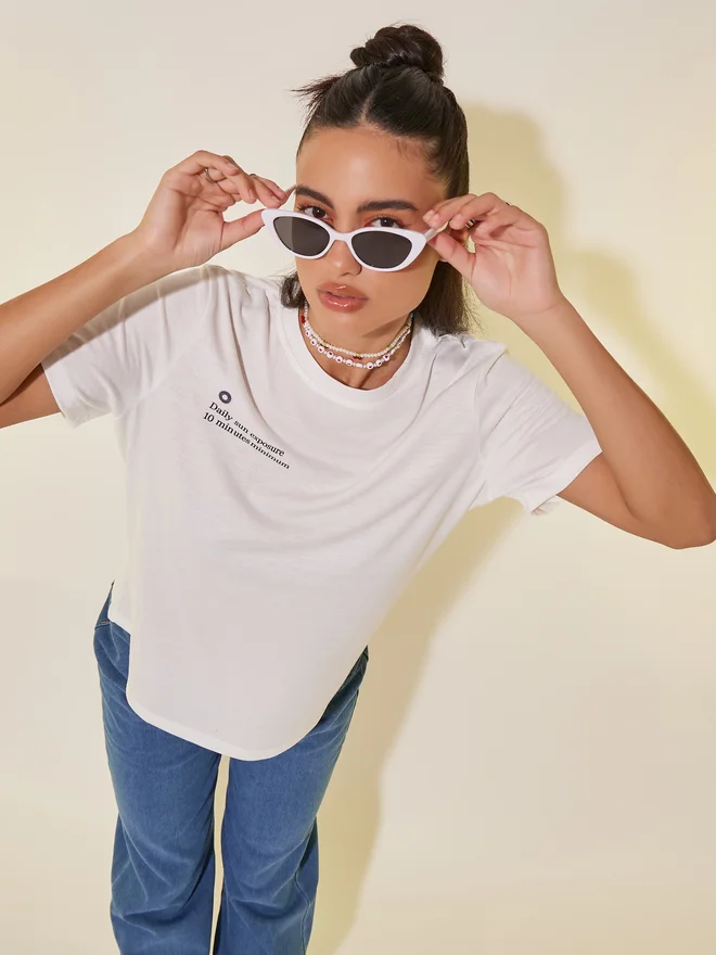 تايك تو Take Two Slogan Print Round Neck T-Shirt