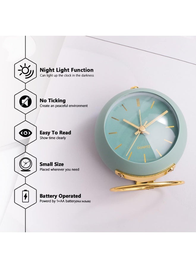 Battery Operated Desk Alarm Clocks with Light,Retro Silent No Ticking Analogue Small Clock,Loud Vintage Table Alarm Clocks for Bedside/Bedroom/Kitchen/Office/Travel/Kids/Indoor Decor (Green) - Image 2