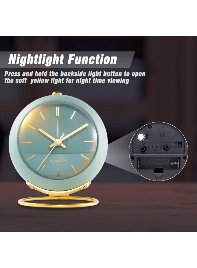 Battery Operated Desk Alarm Clocks with Light,Retro Silent No Ticking Analogue Small Clock,Loud Vintage Table Alarm Clocks for Bedside/Bedroom/Kitchen/Office/Travel/Kids/Indoor Decor (Green) - Image 5