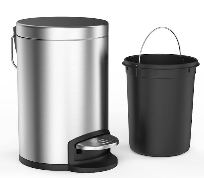 OPR Stainless Steel Pedal Bin Dustbin with Plastic Bucket Round Shape For Home, Office, Kitchen, Bathroom (12X20-22 Litre) - Image 5