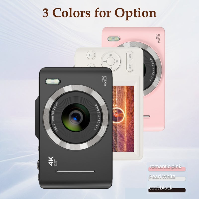 4K Digital Camera: 48MP Photo Resolution, 16X Digital Zoom, 800mAh Rechargeable Battery - Built-in LED Flash, Timed Shooting for Kids, Teens, Students - Image 2