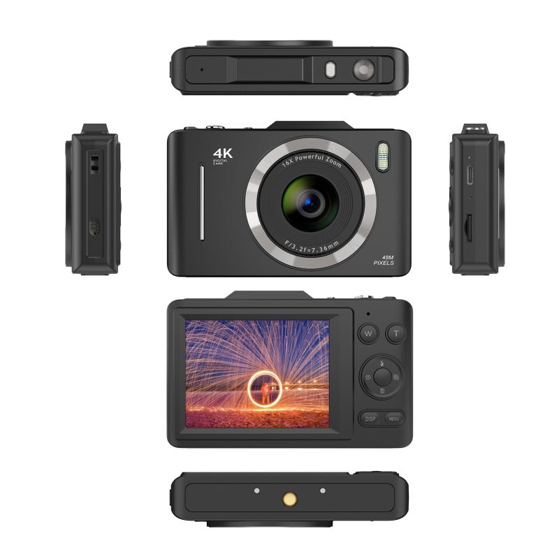 4K Digital Camera: 48MP Photo Resolution, 16X Digital Zoom, 800mAh Rechargeable Battery - Built-in LED Flash, Timed Shooting for Kids, Teens, Students - Image 3