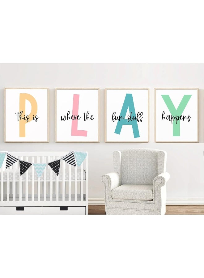 Baccone Kids Playroom Wall Art Canvas Prints - Play Sign Pictures for Toddler Room Decor - Nursery Children Artwork Set of 4 12x16 Inch Unframed - Image 3