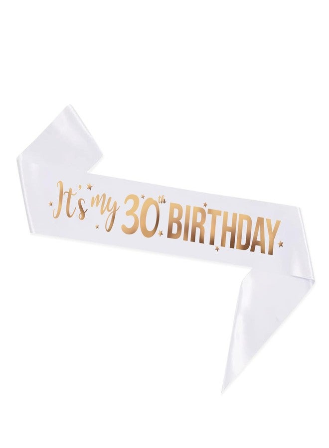 PYQWA It's My 30th Birthday Sash - 30th Birthday Gifts Girl Sash Birthday Party Favors - Happy 30th Accessories for Man and Women - White with Rose Gold Foil Lettering - Image 1