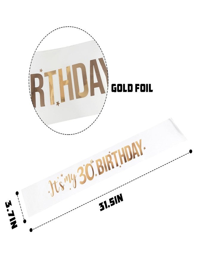 PYQWA It's My 30th Birthday Sash - 30th Birthday Gifts Girl Sash Birthday Party Favors - Happy 30th Accessories for Man and Women - White with Rose Gold Foil Lettering - Image 5