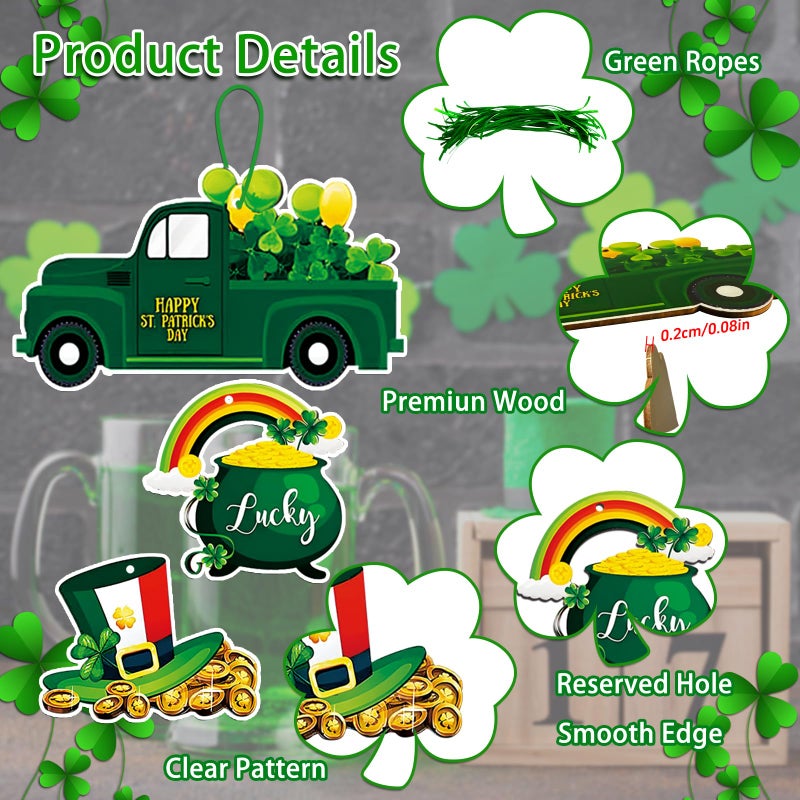 BWFY St. Patricks Day Decorations 36pcs Wooden Shamrock Ornaments, Spring Lucky Irish Day Tree Ornaments St Patrick's Day Home Party Hanging Decorations - Image 4