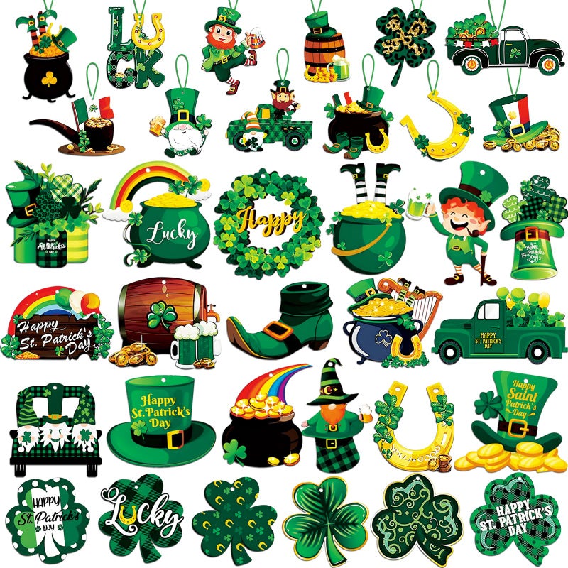 BWFY St. Patricks Day Decorations 36pcs Wooden Shamrock Ornaments, Spring Lucky Irish Day Tree Ornaments St Patrick's Day Home Party Hanging Decorations - Image 1