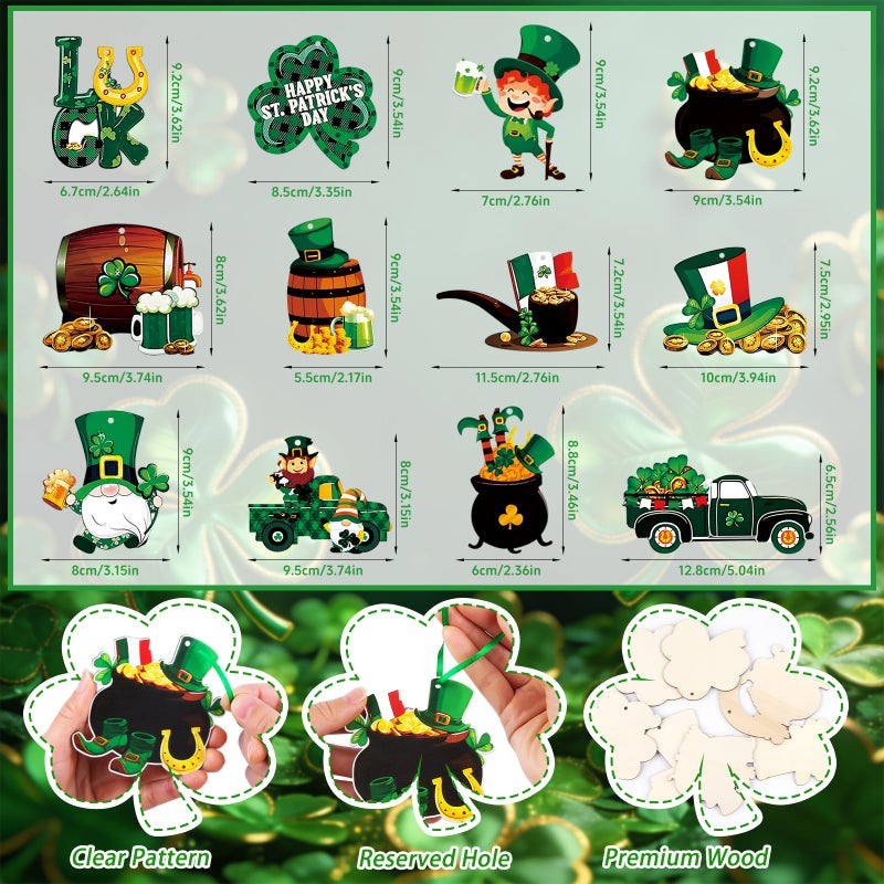 BWFY St. Patricks Day Decorations 36pcs Wooden Shamrock Ornaments, Spring Lucky Irish Day Tree Ornaments St Patrick's Day Home Party Hanging Decorations - Image 3
