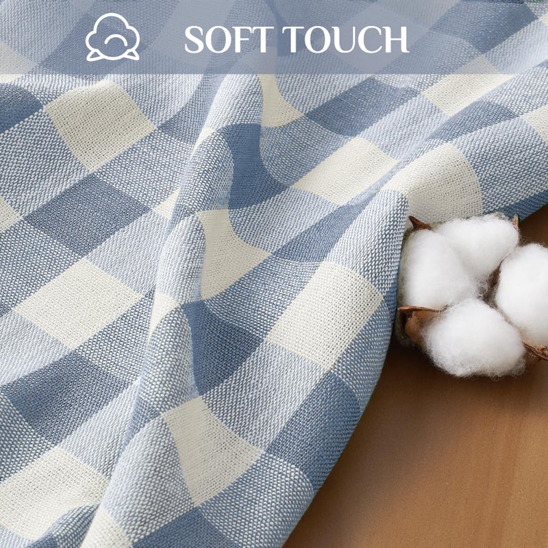 Softalker Checkered Tablecloth Rectangle, Outdoor Linen Cotton Gingham Table Cloth with Tassel, Heavy Duty Wrinkle Free Buffalo Plaid Table Cover for Kitchen Dining Home Party - 55 x 84 Inch, Blue - Image 3