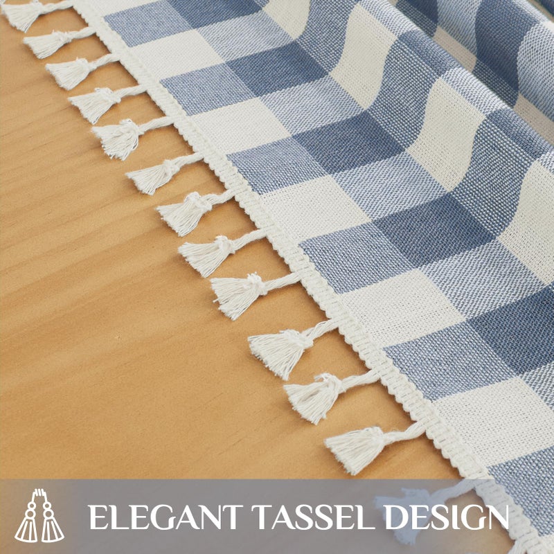 Softalker Checkered Tablecloth Rectangle, Outdoor Linen Cotton Gingham Table Cloth with Tassel, Heavy Duty Wrinkle Free Buffalo Plaid Table Cover for Kitchen Dining Home Party - 55 x 84 Inch, Blue - Image 4