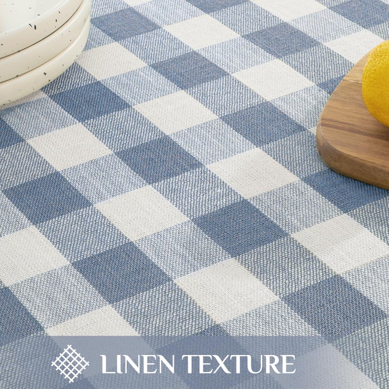 Softalker Checkered Tablecloth Rectangle, Outdoor Linen Cotton Gingham Table Cloth with Tassel, Heavy Duty Wrinkle Free Buffalo Plaid Table Cover for Kitchen Dining Home Party - 55 x 84 Inch, Blue - Image 5