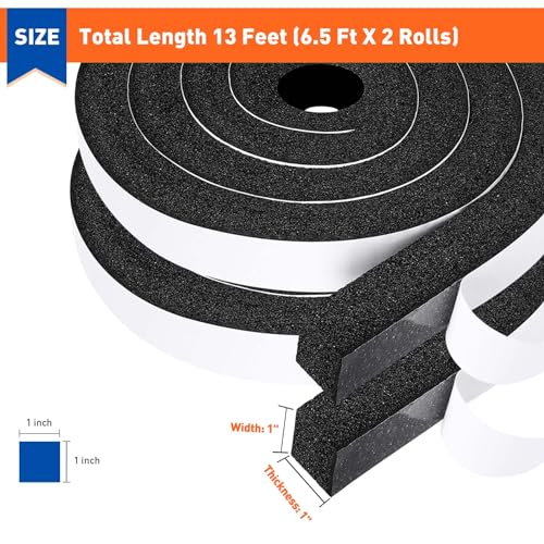 MAGZO Weather Stripping Door Seal 1 Inch W x 1 Inch T, Strong Adhesion and High Resilience Air Conditioner Foam Insulation for Windows, Total Length 13 Feet (6.5ft x 2 Rolls) - Image 2