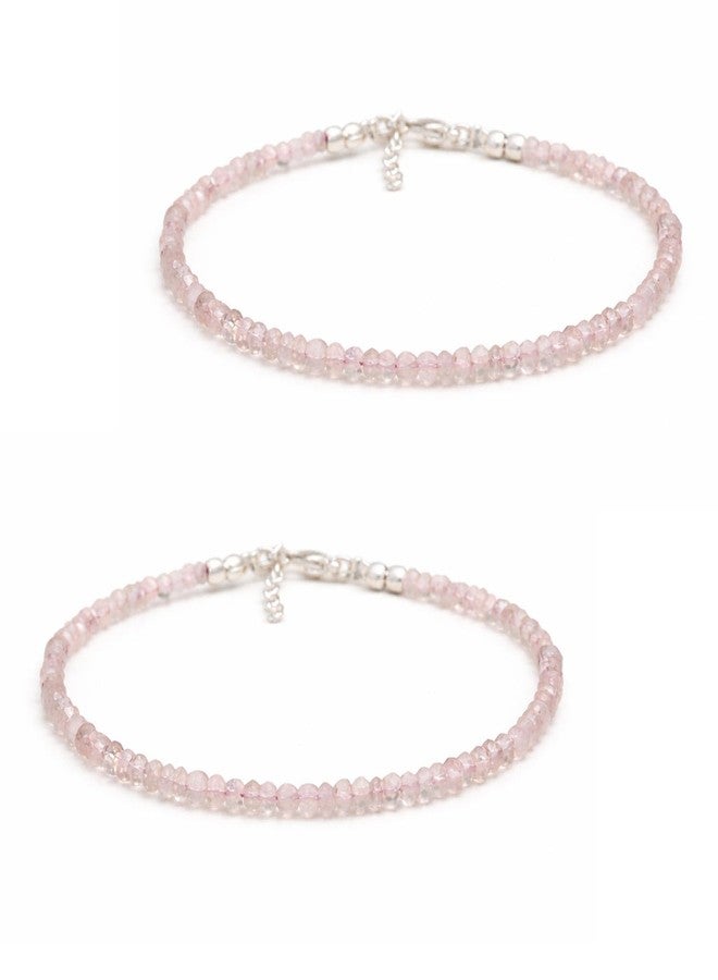 YiCan 1 - Pair Anklet Combo for Women - Trendy Dhan Yog, Rose Quartz, Evil Eye, triple protection Payal Set | Stylish Dailywear & Ethnic Anklets | Traditional Foot Jewelry for Girls & Ladies Anklet for Women, Single | Gifts for Women & Girls (Rose Quartz) - Image 1
