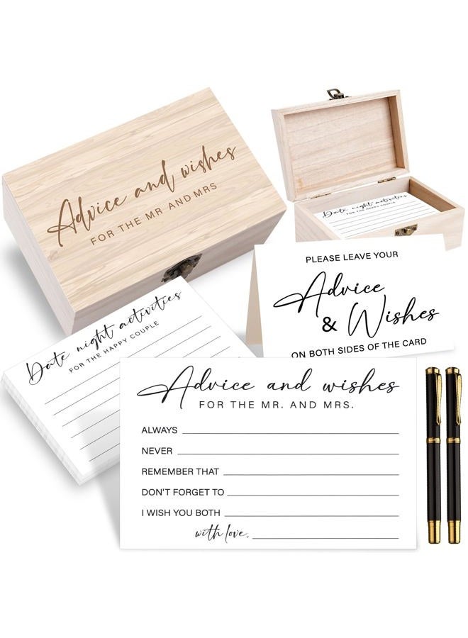 Jectivs 85 Pcs Advice and Wishes Cards Wooden Box Set for The Mr and Mrs,White Advice and Wishes Cards with Black Pen for the Bride and Groom,Bridal Shower,Wedding Party Game Decorations Supplies - Image 1