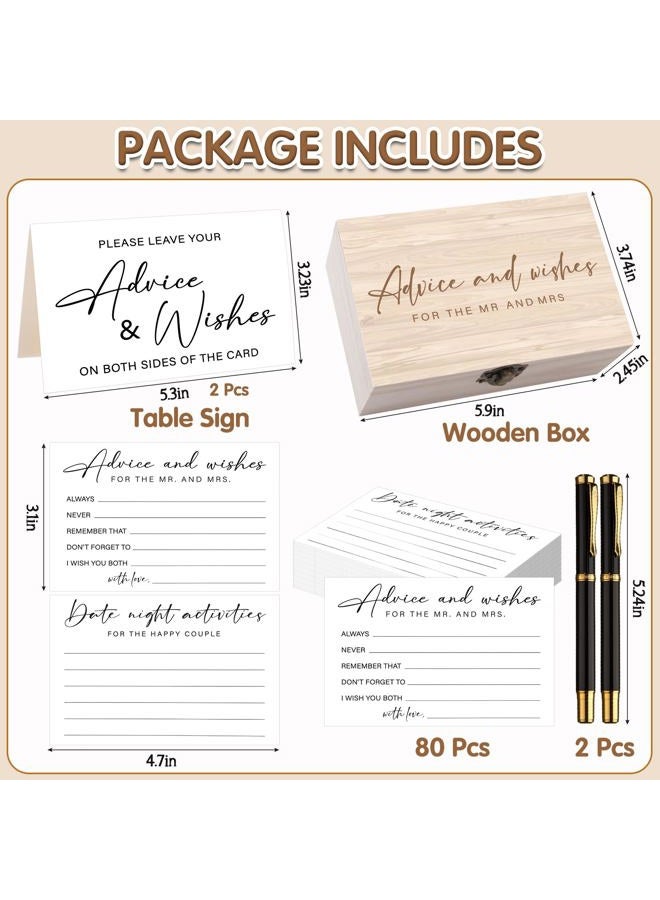 Jectivs 85 Pcs Advice and Wishes Cards Wooden Box Set for The Mr and Mrs,White Advice and Wishes Cards with Black Pen for the Bride and Groom,Bridal Shower,Wedding Party Game Decorations Supplies - Image 2