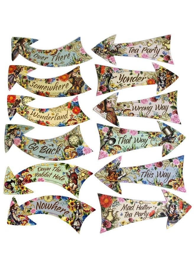 ASVP Shop - Alice In Wonderland Party Vintage Style Arrow Signs/Mad Hatters Tea Party Props Pack Of 12 Signs - Image 1