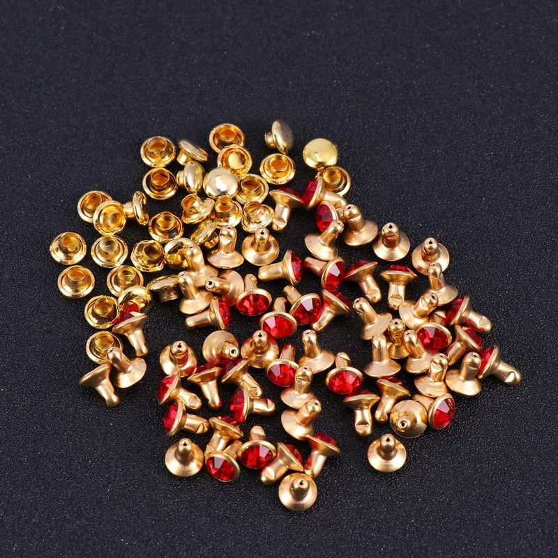 comfrt 100 Pcs Snap Fasteners Kit Metal Diamond Rhinestone Button Snaps Press Studs for Clothes Jackets Jeans Wears Bracelets Bags (Red Diamond with Golden Rim) - Image 4