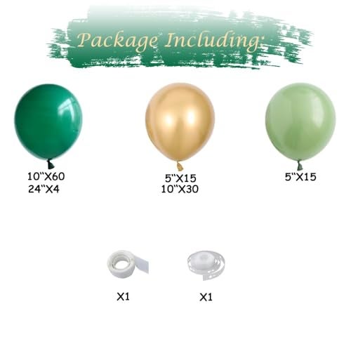 GIHOO Green and Gold Balloons Arch Garland Kit 129pcs Dark Emerald Green Sage Green Metallic Gold Balloon for Birthday Wedding Christmas New Year Eve Party Decorations - Image 2