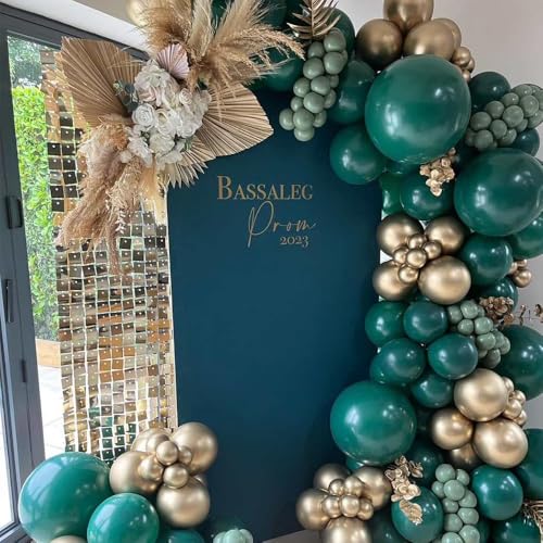 GIHOO Green and Gold Balloons Arch Garland Kit 129pcs Dark Emerald Green Sage Green Metallic Gold Balloon for Birthday Wedding Christmas New Year Eve Party Decorations - Image 3
