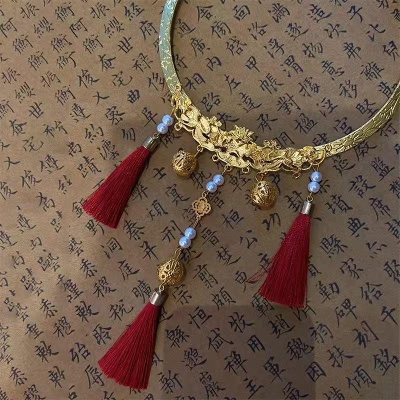 WU Chinese Hanfu Yingluo Ming-Style Collar Necklace with Tassel Bells, Unisex Traditional Accessory - Image 5