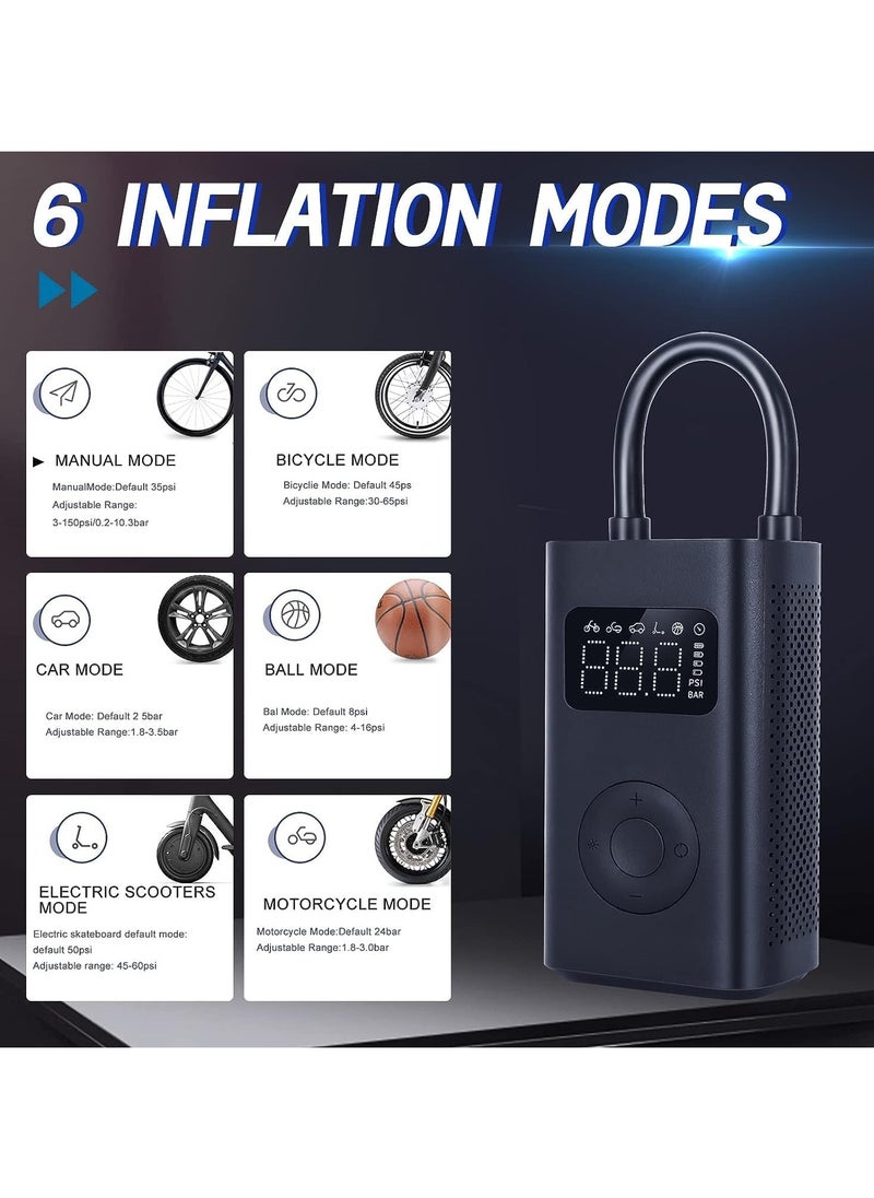 Xiaomi - Xiaomi Portable Electric Air Compressor 2 Cordless  Rechargable Air Compressor With Digital Display,Six Preset Inflation Modes & Long Battery - Black - Image 1