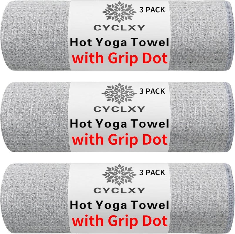 CYCLXY 3 Pack Hot Yoga Towels with Grip Dot - Non-Slip Microfiber for Bikram and Pilates - Image 1