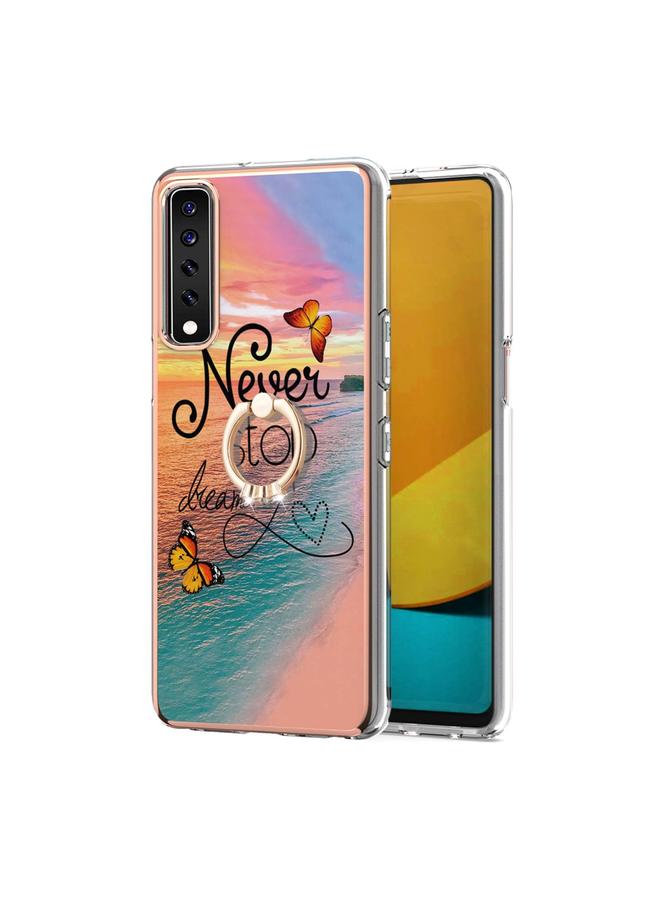 اس-توب جراب لهاتف LG Stylo 7 4G بنمط طلاء كهربائي IMD جراب مقاوم للصدمات من مادة TPU مع حامل حلقي من حجر الراين - Image 2