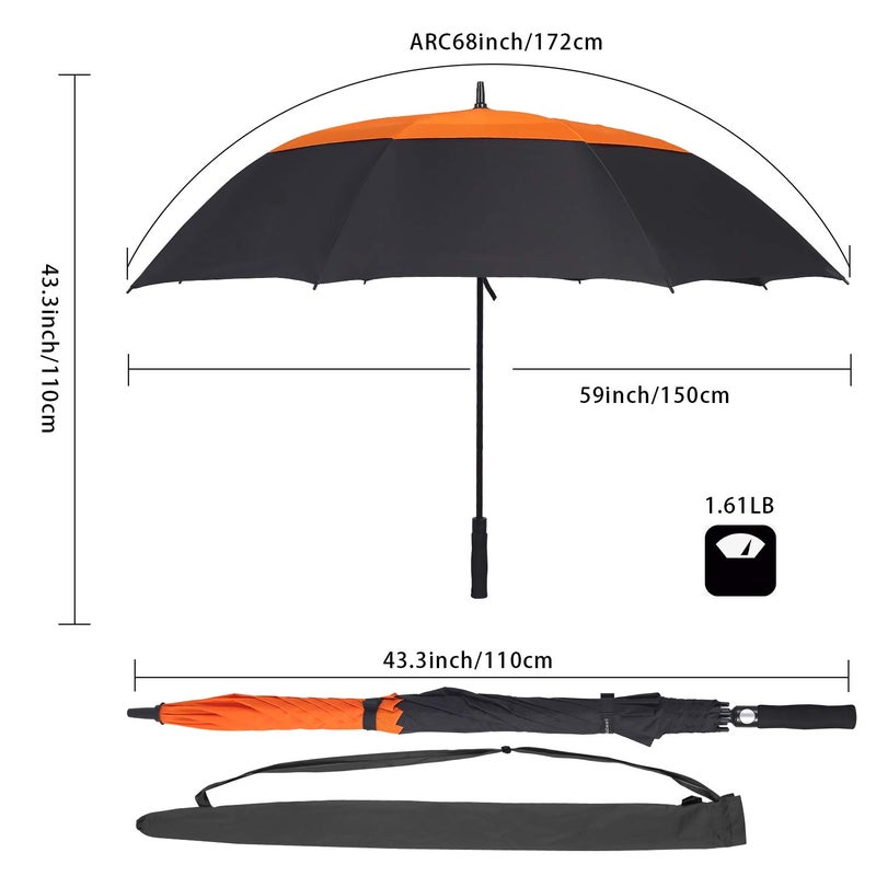 Doubwell golf umbrella large size 68 inches air vent double canopy windproof automatic straight rain umbrellas (orange/black) - Image 2