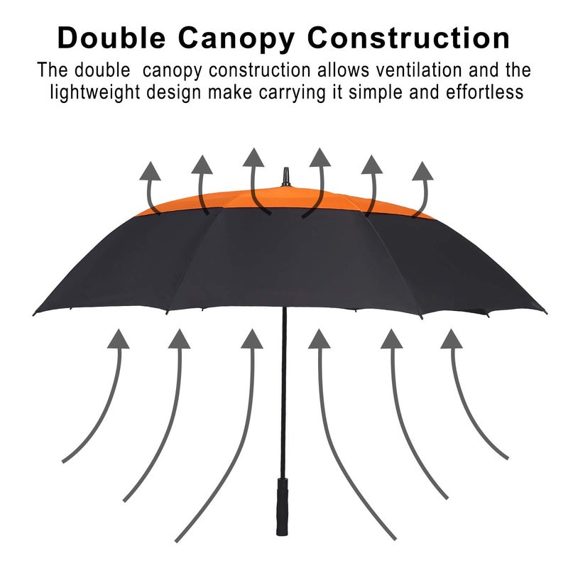 Doubwell golf umbrella large size 68 inches air vent double canopy windproof automatic straight rain umbrellas (orange/black) - Image 4