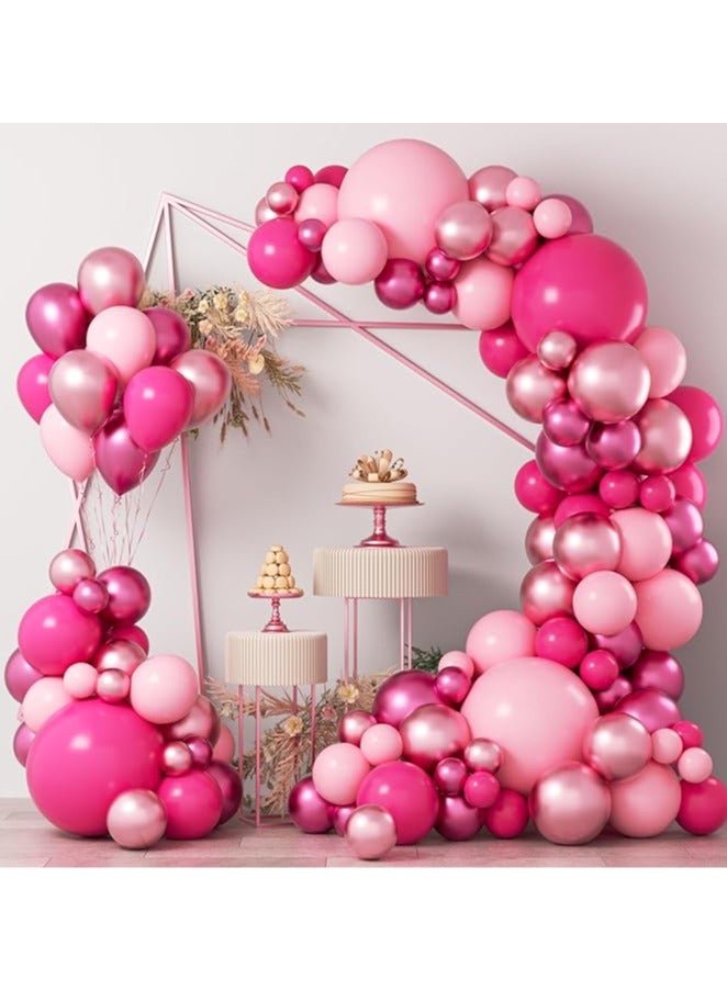 Pink Balloons Garlands Arch Kit, 124pcs Hot Pink Pastel Pink Metallic Magenta Latex Balloons for Wedding Engagement Princess Theme Birthday Bridal Shower Baby Shower Party Decorations - Image 1