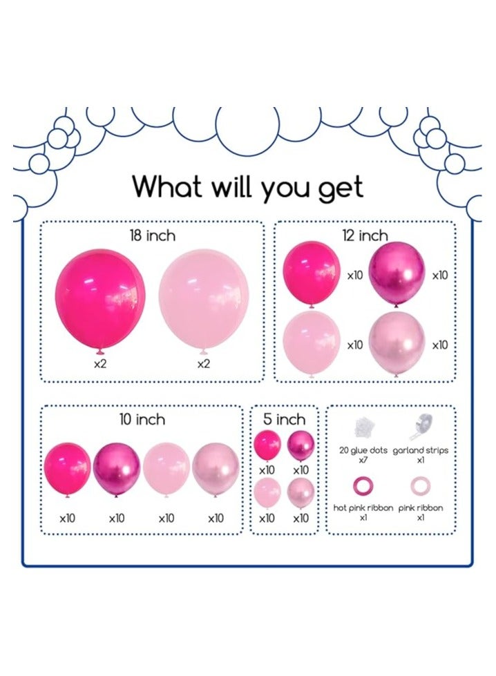 Pink Balloons Garlands Arch Kit, 124pcs Hot Pink Pastel Pink Metallic Magenta Latex Balloons for Wedding Engagement Princess Theme Birthday Bridal Shower Baby Shower Party Decorations - Image 2
